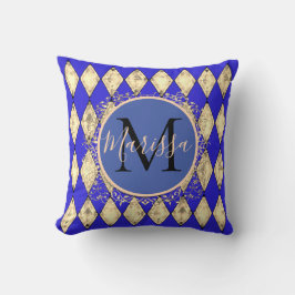 Monograma Royal Blue and Gold Glam Cojín decorativ