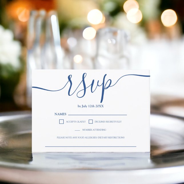 Monograma rsvp de boda blanca y simple (Simple blue white wedding rsvp monogram)