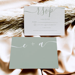 Monograma rsvp de boho sage green de boda simple