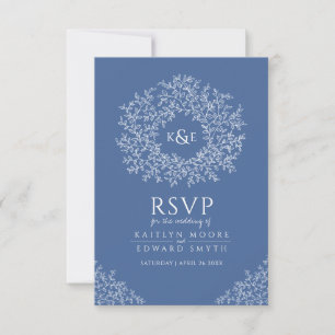 Monograma RSVP de hoja dibujado a mano azul