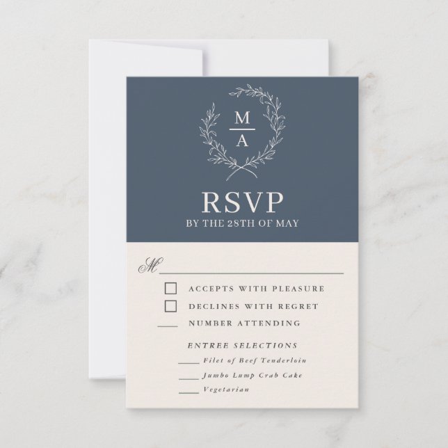 Monograma RSVP de Navy Blue Simple Elegant con com (Anverso)