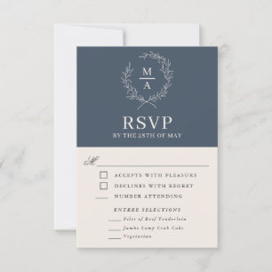 Monograma RSVP de Navy Blue Simple Elegant con com
