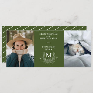 Monograma rústico Tarjeta fotográfica Dark Green