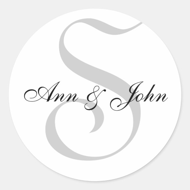 Monograma S más Pegatinas de nombres para Bodas (Anverso)