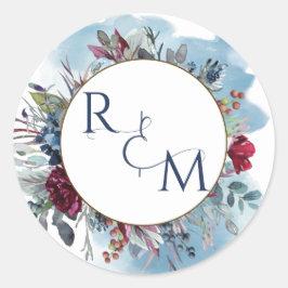 Monograma Sello para sobres Borgoña Azul Boda