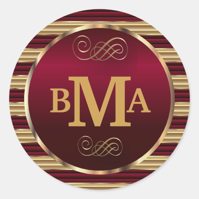 Monograma Sello para sobres rojo oscuro y oro (Anverso)