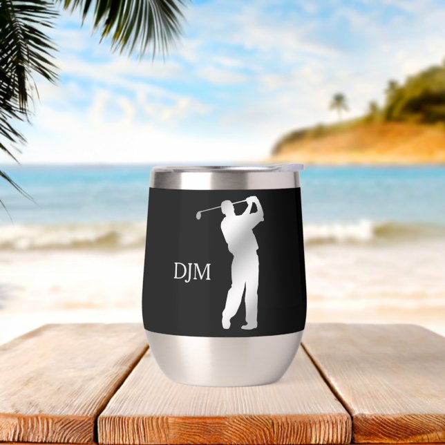 Monograma Silver Silhouette Golfer en negro (Playa)