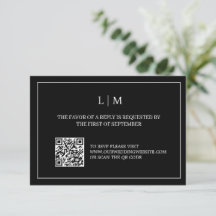 Monograma simple Código QR negro Boda Tarjeta RSVP