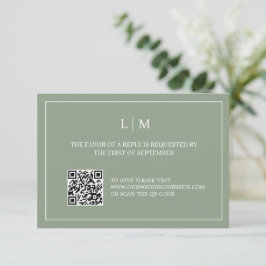 Monograma simple Código QR verde Boda RSVP Tarjeta
