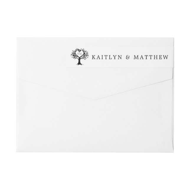 Monograma simple negro y blanco Boda de árbol del  (Reverso)