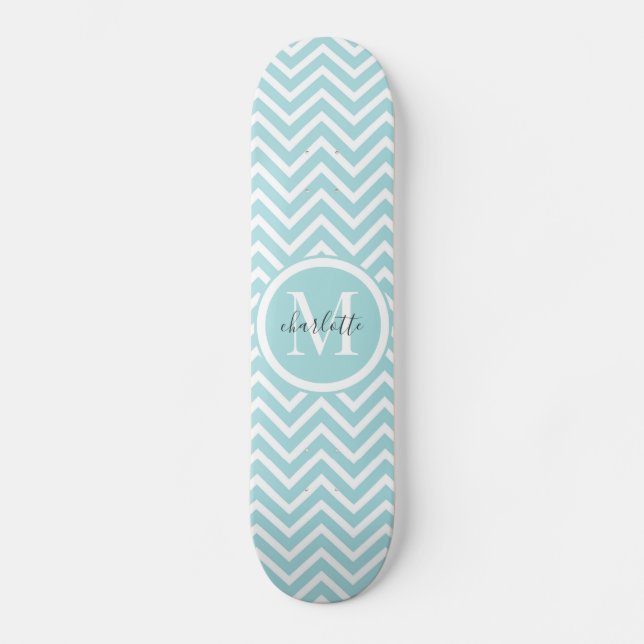 Monograma Skateboard | Chevron verde azul Pastel (Anverso)