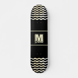Monograma Skateboard con olas en negro
