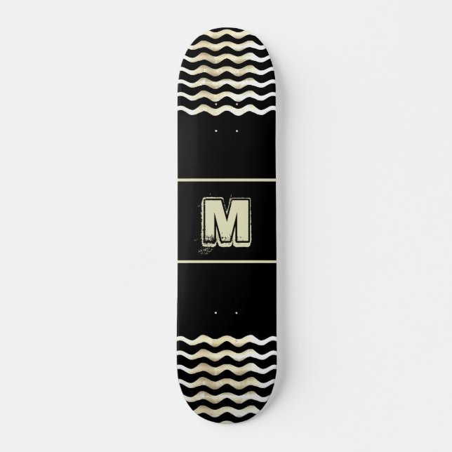 Monograma Skateboard con olas en negro (Anverso )