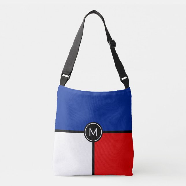 Monograma sobre la bolsa de cartón azul, rojo y bl (Anverso)