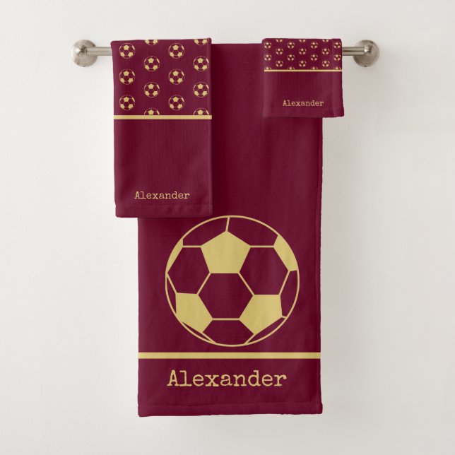 Monograma Soccer Football Gold Burgundy Bath (In situ)