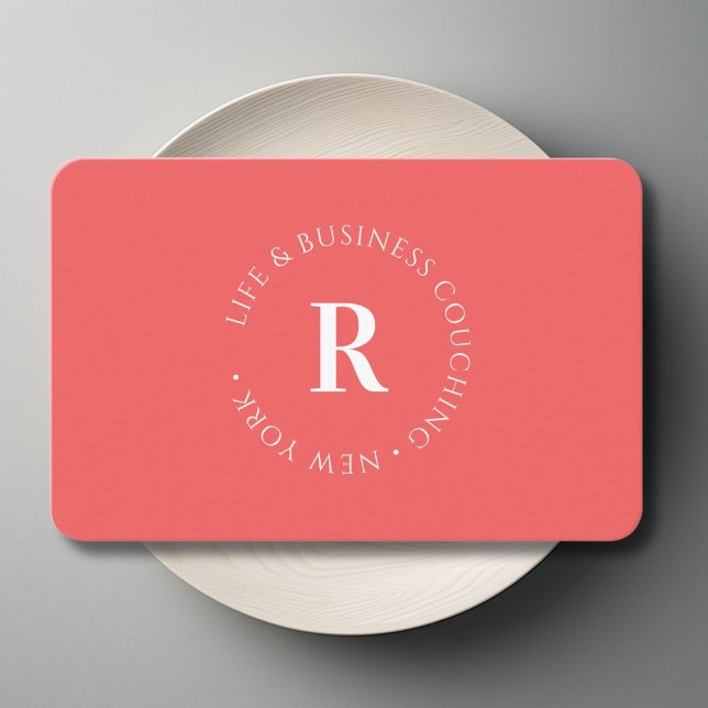 Monograma, tarjeta de visita de coral mínima (Monogram, Minimum Coral Business Business Card)