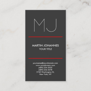 Monograma tarjeta de visita roja gris elegante ver