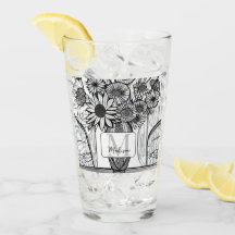 Monograma Tumbler de vidrio de arte floral del día