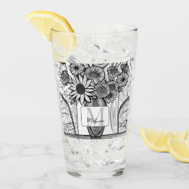 Monograma Tumbler de vidrio de arte floral del día