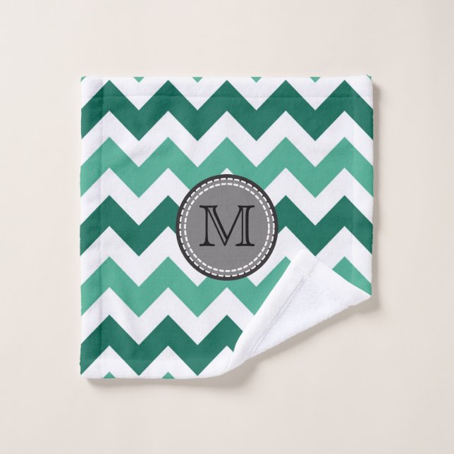 Monograma Turquesa y Mint Chevron Zigzag (Toallita)