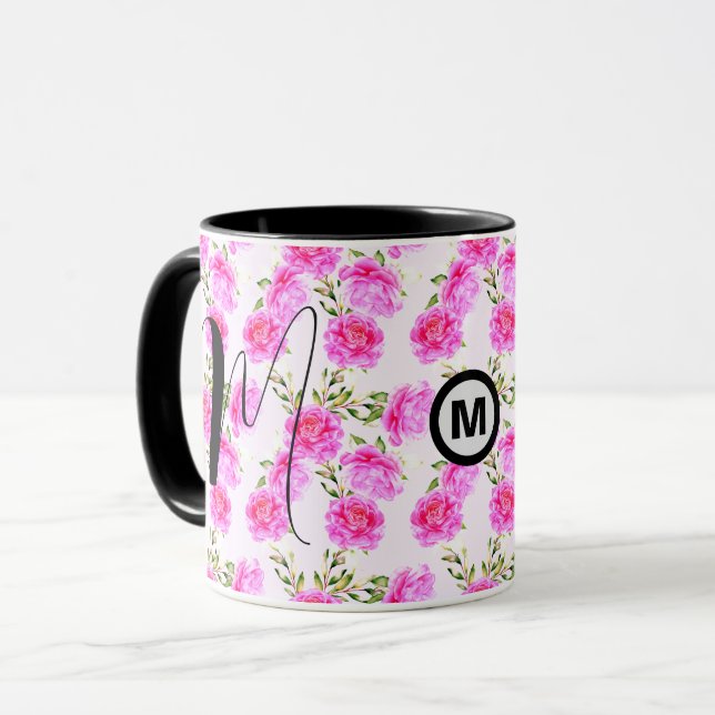 Monograma único café inicial taza (regalo floral) (Anverso izquierdo)