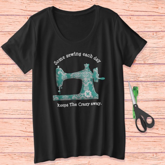 Monograma verde azulado de Damasco cosido camiseta (Subido por el creador)