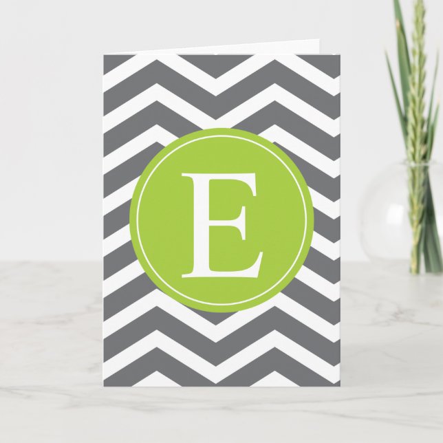 Monograma verde Chevron blanco gris (Anverso)