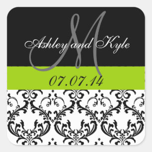 Monograma verde Damask Save the Date Pegatinas