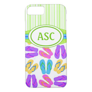 Monograma verde Flip Flops iPhone 7 Funda