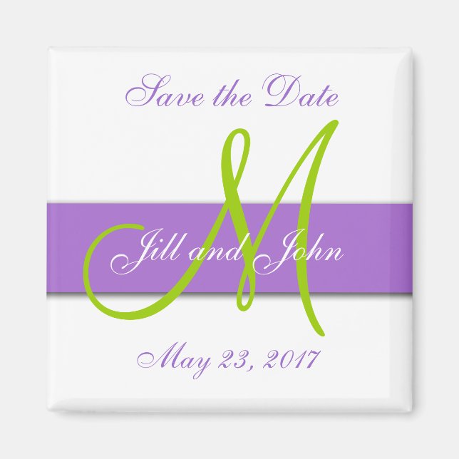 Monograma verde púrpura salva el imán de fecha (Frente)
