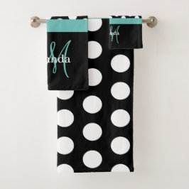 Monograma verde verde azulado Punto de Polka Blanc