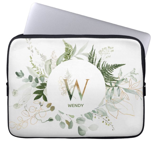 Monograma W Elegante Verde Funda para portátil Wre (Frente)