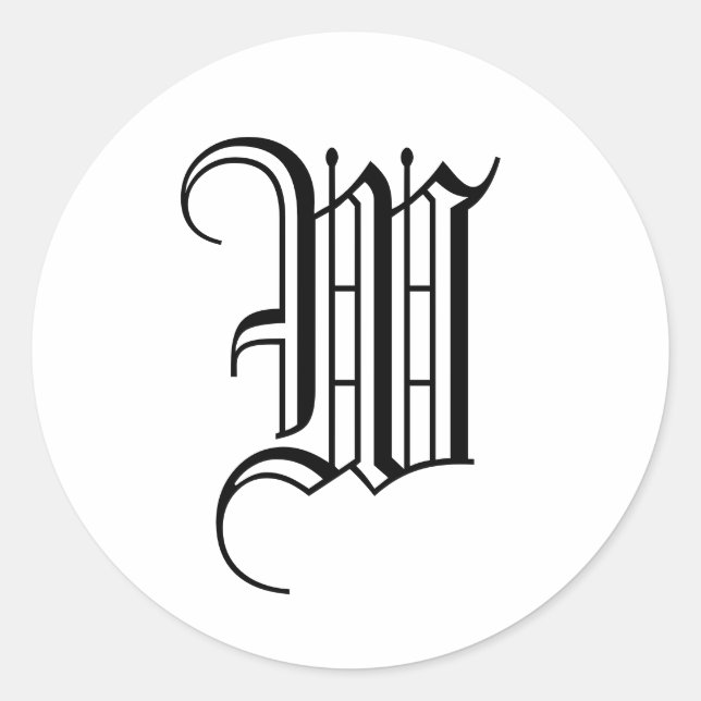 Monograma W Pegatina Inglés blanco negro antiguo i (Anverso)