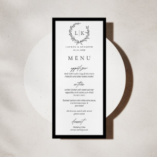 Monograma Wreath Black Tarjeta de menú Boda blan