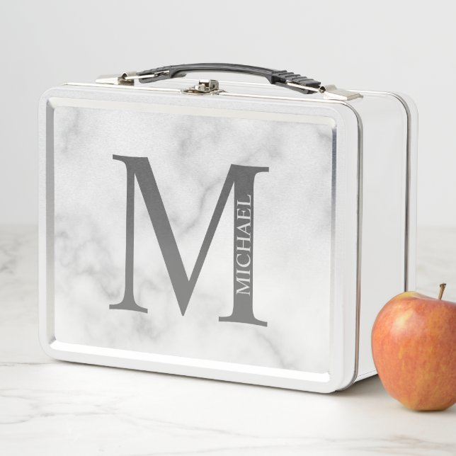 Monograma y nombre personalizados de mármol blanco (In situ)