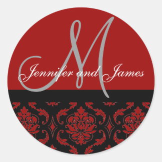 Monograma y nombres Damask Sello de Boda rojo de B