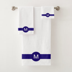 Monograma y Raya Azul sobre Blanco