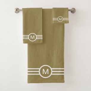 Monograma y rayas blancas en beige afortunado