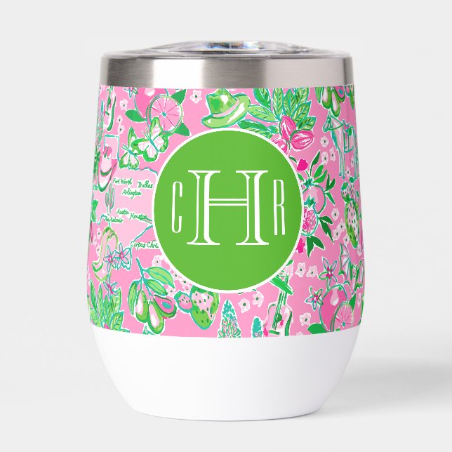 Monogramación del patrón de adormidera rosa y verd (Frente)