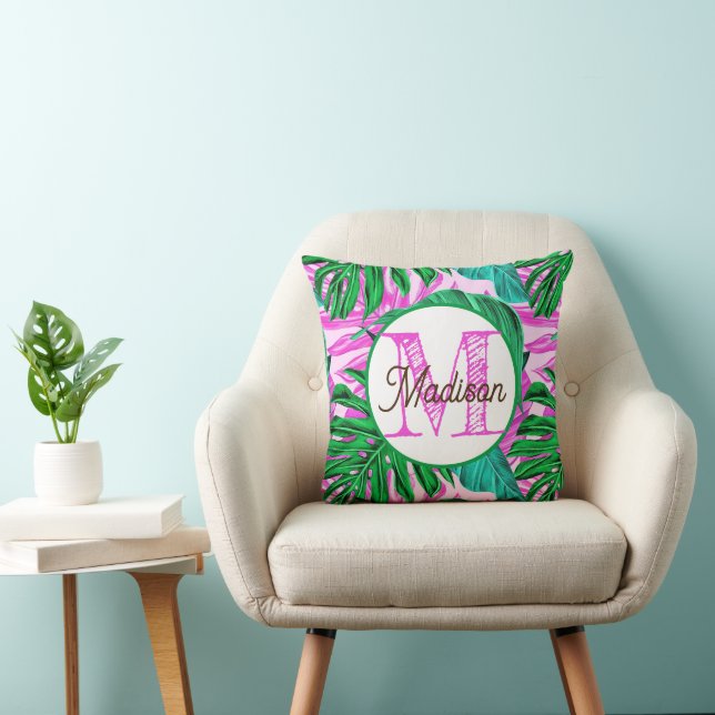 Monogramada almohada tropical personalizada (Silla)