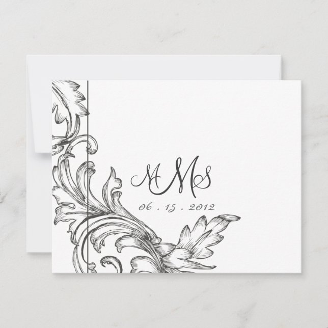 Monogramado Acanthus Lavender y Black RSVP (Anverso)
