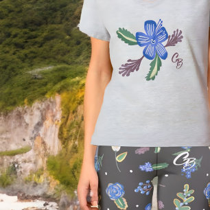 Monogramado Blue Hibiscus Yoga Fitness Top