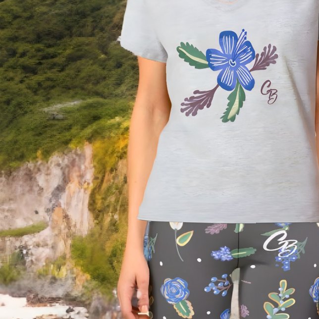 Monogramado Blue Hibiscus Yoga Fitness Top (Subido por el creador)