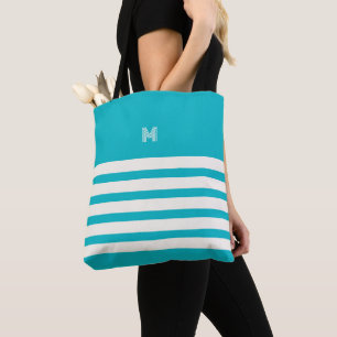 Monogramado Bolsa de tote turquesa de franjas de