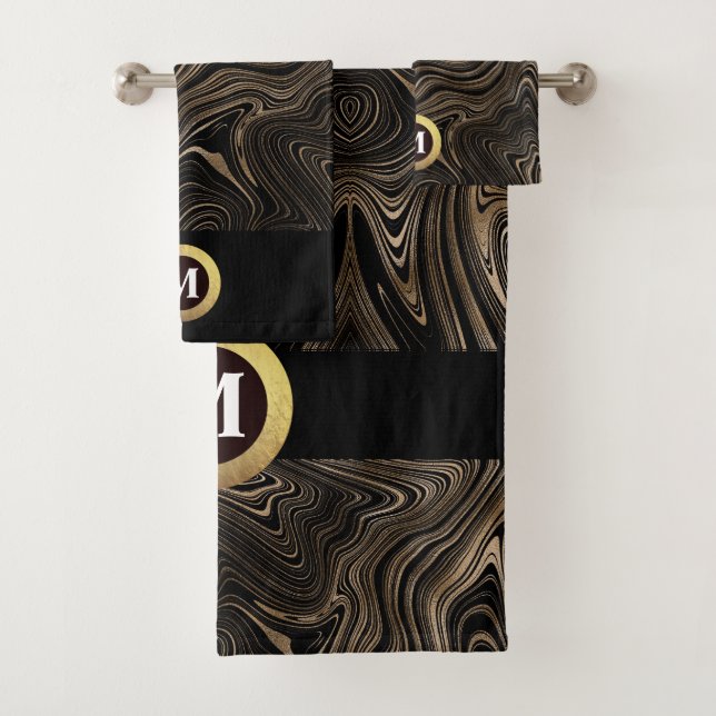 Monogramado de Swirl Black and Gold Modern Resumen (In situ)