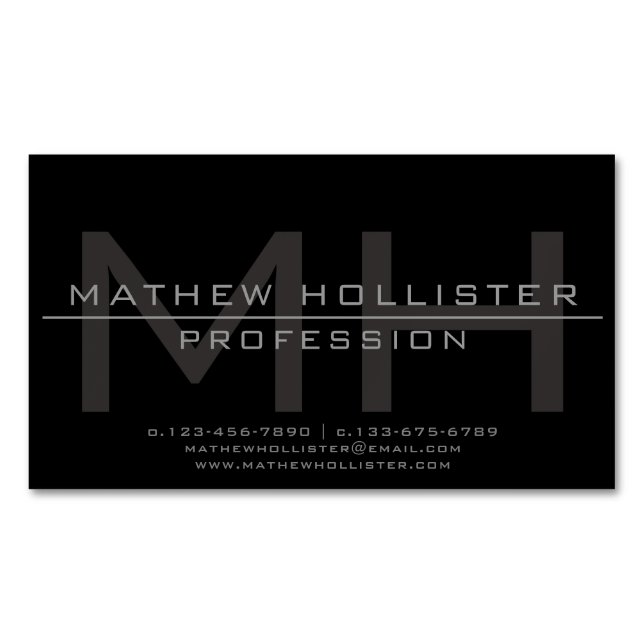 Monogramado masculino, imán de tarjetas de visita (Anverso)