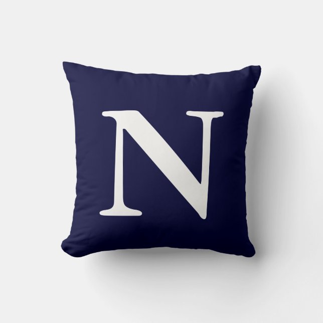 Monogramado N Cojín decorativo de Navy Blue White (Anverso)