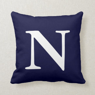 Monogramado N Cojín decorativo de Navy Blue White