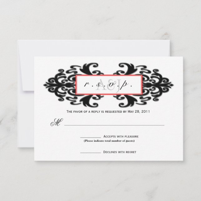 Monogramado Ornamental Damask RSVP (Anverso)