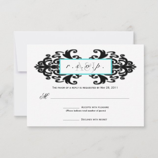 Monogramado Ornamental Damask RSVP (Anverso)